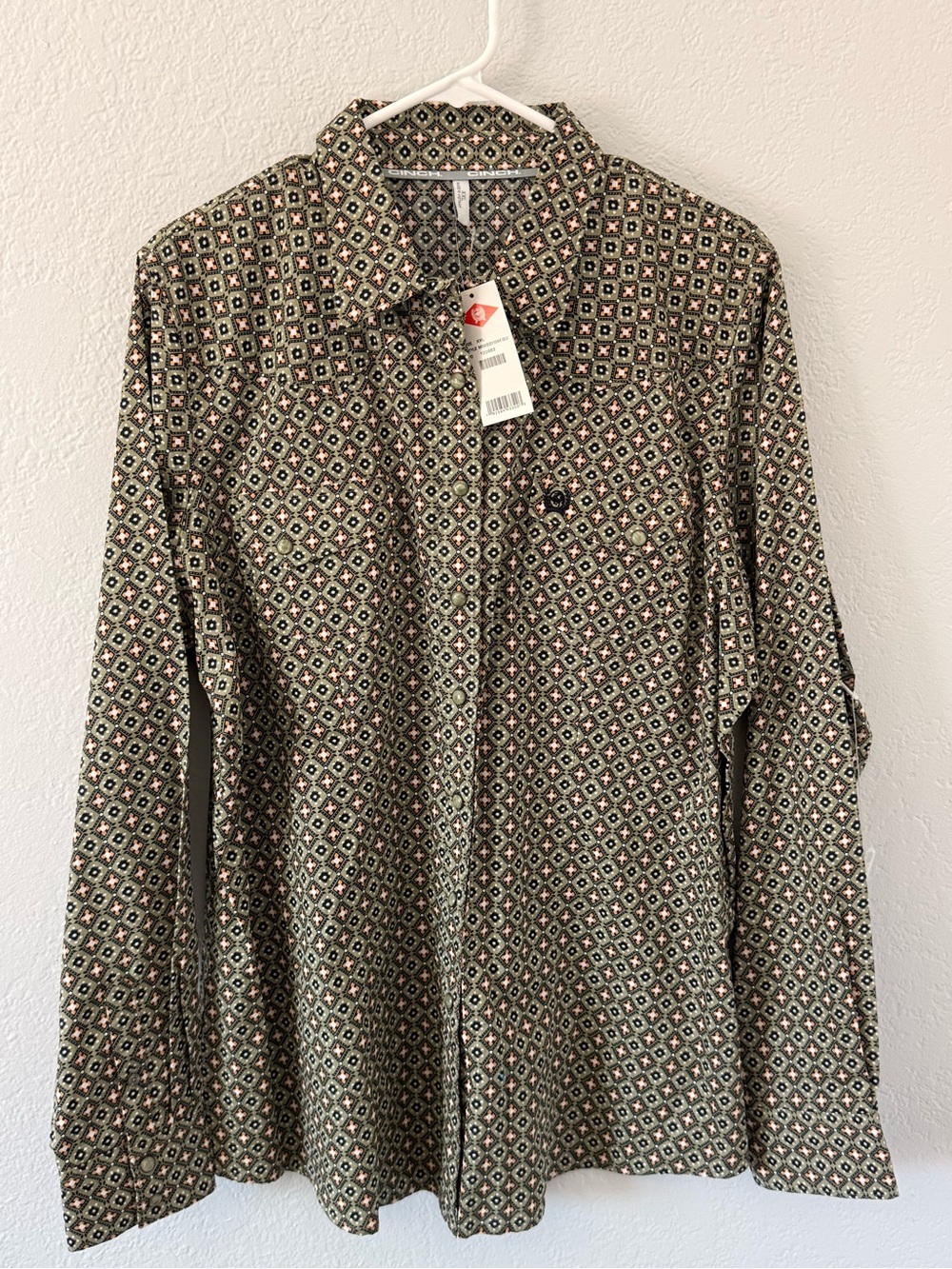 Cinch Olive and Black Geometric Print Button-Down Shirt